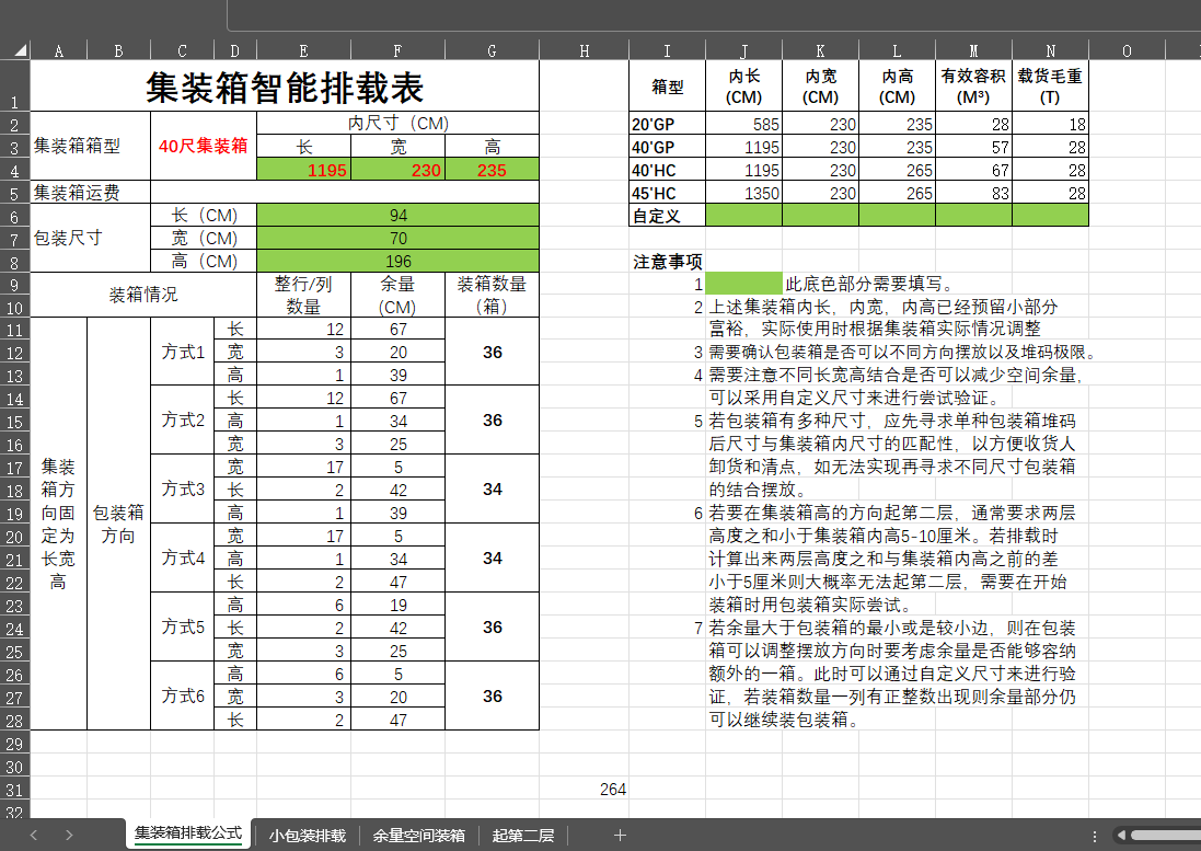 四川集装箱排载公式，集装箱排载软件，集装箱智能排载工具